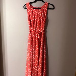 Floor length Coral Polka Dot Dress, Size 10 NWT